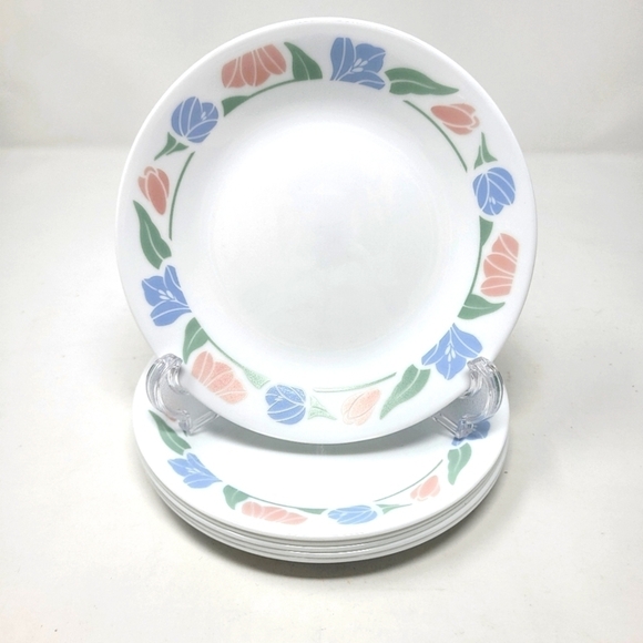 Corelle Friendship Floral Tulip 6 inch‎ Appetizer Bread Plates Set of 6 Pastel - Picture 1 of 6
